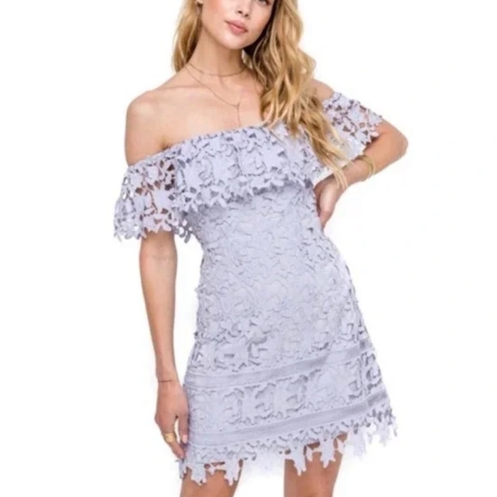 ASTR Lilac Lace Off Shoulder Mini Dress Size Large
